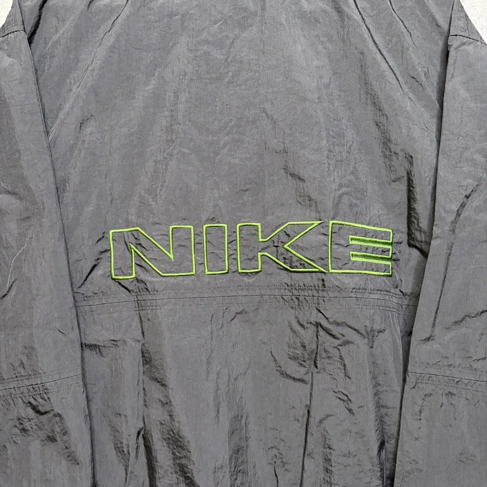 Nike Windbreaker Mens Large Black Vintage 90s Quarter Zip Neon Green Logo ER89